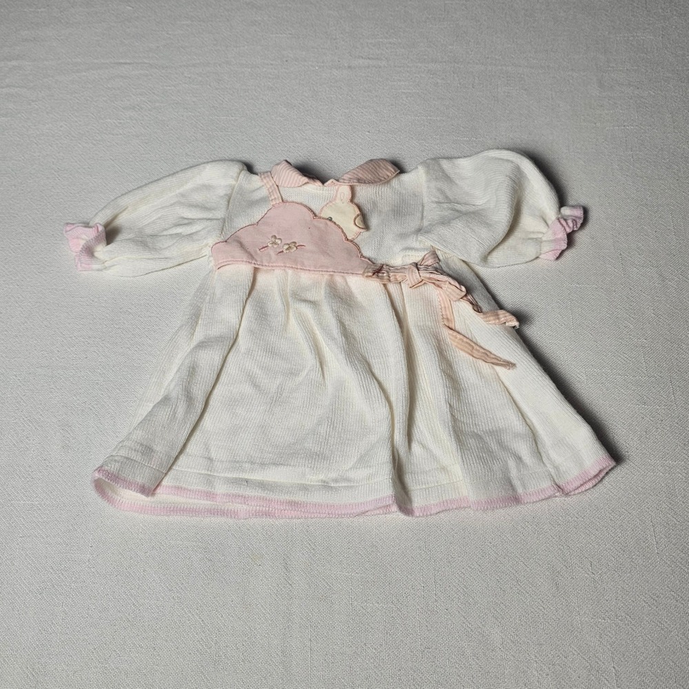 Absorba Vintage Baby Girl Dress White Pink Cloud Bird Knit 3 Months France 512X